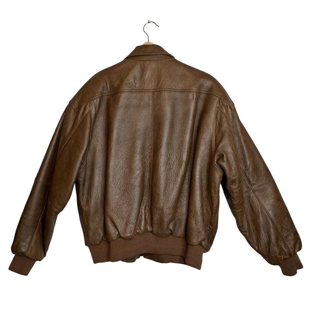 PHILIPPE MONET Vintage Brown Leather Zip Front Bomber Jacket Size 42 - Picture 3 of 16